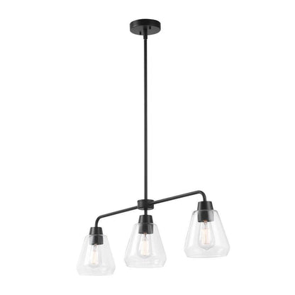 Hampton Bay 6700 0062 | Granby 3-Light Matte Black Linear Chandelier with Glass Shades