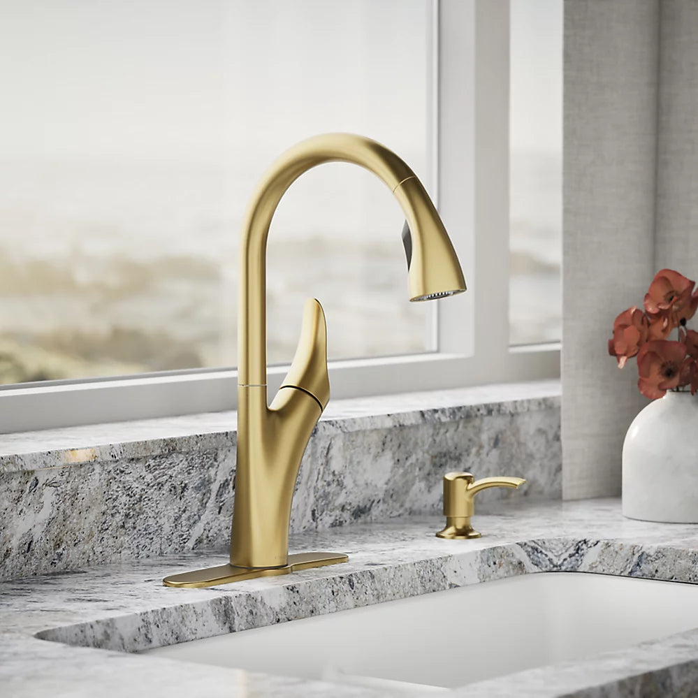Kohler 1PREC26448-SD-2MB-AA | Transitional Pull Down Kitchen Faucet 1PREC26448-SD-2MB-AA Brushed Gold