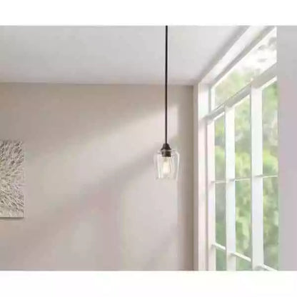 Hampton Bay 1005 936 230 | Pavlen 5.5 inch 1-Light Bronze Mini Pendant with Clear Glass Shade