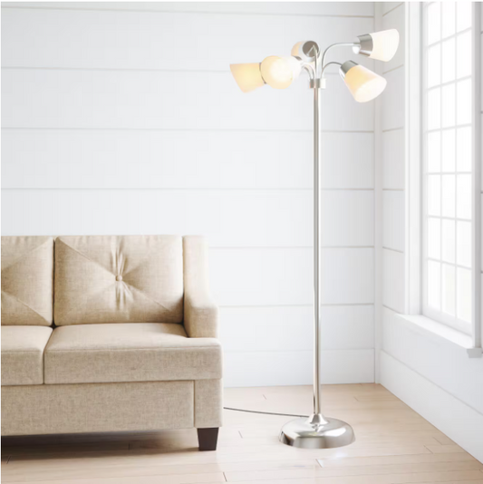 Hampton Bay 524 505 | 66 in. Satin Nickel Floor Lamp with 5 Plastic Bell Shades