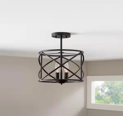 Hampton Bay 1003 418 679 | Hastings 60-Watt 1-Light Oil Rubbed Bronze Contemporary Pendant Light with Open Cage Design and No Bulbs Included