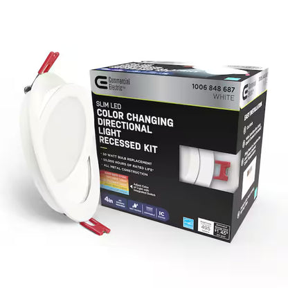 Commercial Electric 1006 848 687 | Ultra Directional Integrated LED 4 in Round Adj Color Temp Canless Recessed Light for Kitchen Bath Living rooms, White