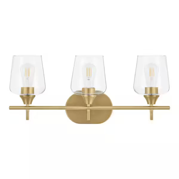 Hampton Bay 1006808031 | Pavlen 24 in. 3-Lights Antique Brass Vanity Light with Clear Glass Shades