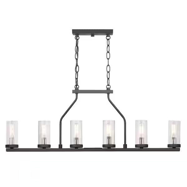 Progress Lighting 1002 910 734 | Hartwell 34 in. 6-Light Graphite Farmhouse Island Chandelier with Antique Nickel Accents and Clear Seeded Glass