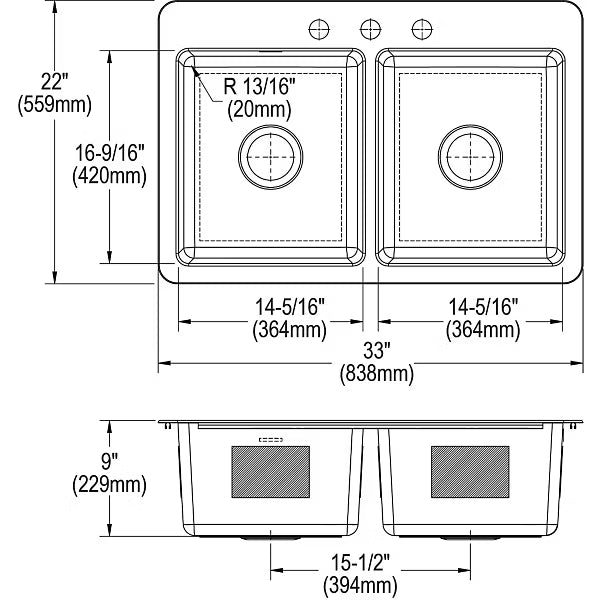 Elkay 1003-344-884 | Crosstown 33" Undermount Double Basin Stainless Steel Kitchen Sink with Basin Rack