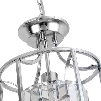Decor Living P7093GB-CHR | Cecilia 1-Light Polished Chrome Cage Pendant with Crystal Shade