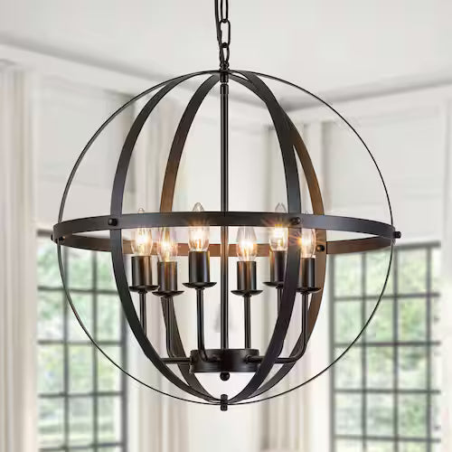 Hatteras Pendant BD21032-B | Leia 6-Light Matte Black Candle Style Globe Chandelier