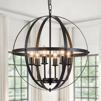 Hatteras Pendant BD21032-B | Leia 6-Light Matte Black Candle Style Globe Chandelier