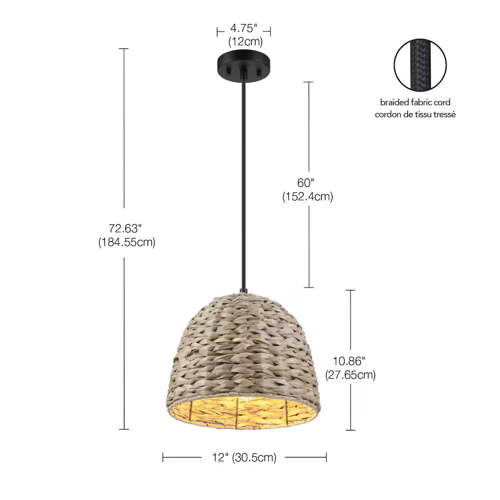 Globe Electric 1001 684 720 | Corbin 1-Light Black Pendant Lighting with Woven Twine Shade
