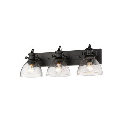 Golden Lighting 3118-BA3 BLK-SD | Hines 3 Light 25 inch Matte Black Bath Vanity Wall Light in Seeded Glass