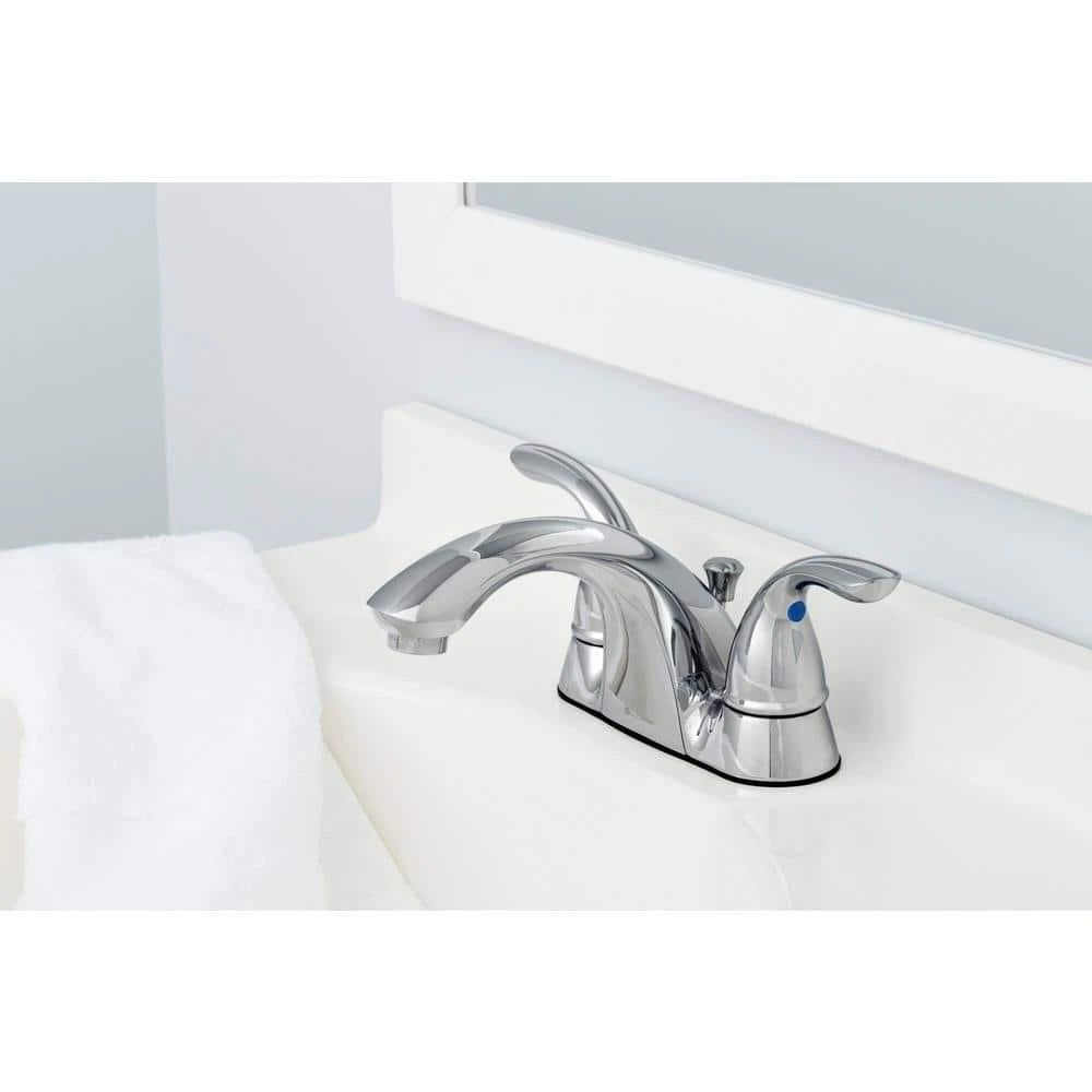 Glacier Bay 505 838 | Builders 4 in. Centerset Double Handle Low-Arc Bathroom Faucet in Chrome