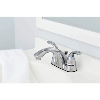 Glacier Bay 505 838 | Builders 4 in. Centerset Double Handle Low-Arc Bathroom Faucet in Chrome