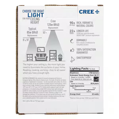 Cree | 120W Equivalent Daylight (5000K) BR40 Dimmable Exceptional Light Quality LED Light Bulb