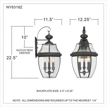 Quoizel NY8318Z | Newbury 3 Light 23 inch Medici Bronze Outdoor Wall Lantern