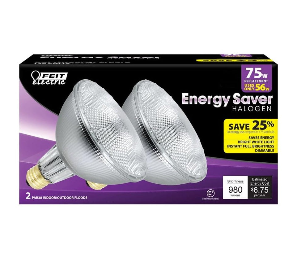 Feit Electric 55PAR38 | (2-Pack) Energy Saver Halogen Flood Light Bulbs – PAR30L Indoor/Outdoor – 75W Replacement