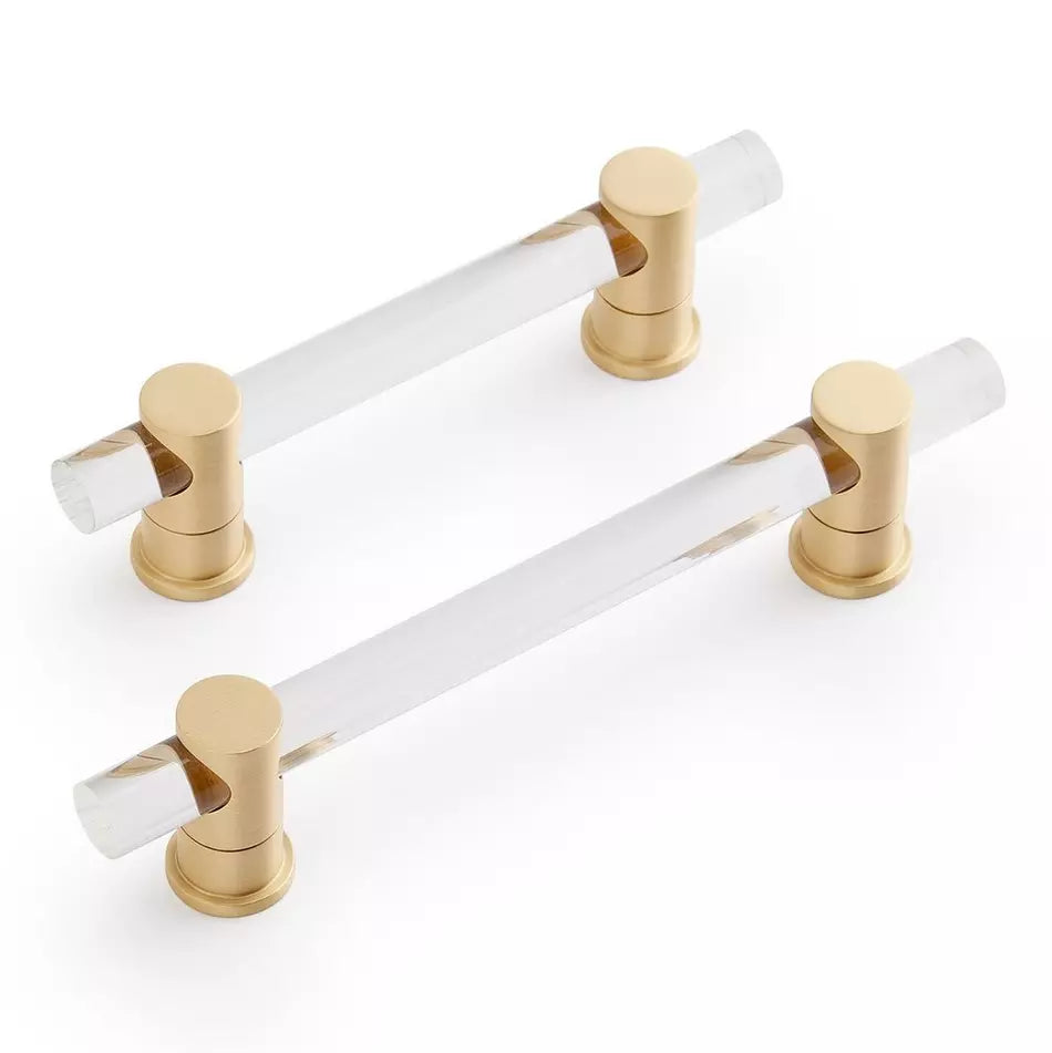 Signature Hardware 5-1/16" Clanora AcrylicBrass Cabinet Pull - ClearSatin Brass