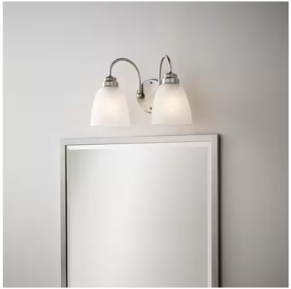 Hampton Bay 445 997 | Hamilton 2-Light Brushed Nickel Vanity Light with Frosted Glass Shades
