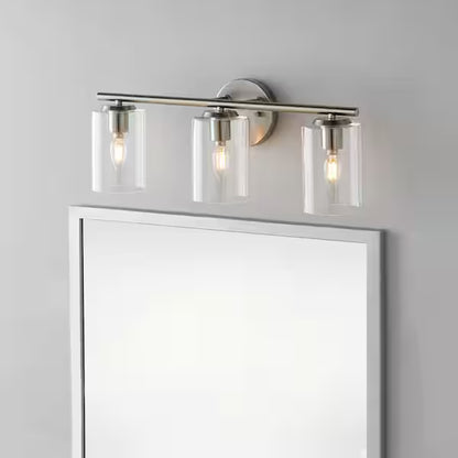 Hampton Bay 1006 326 864 | Champlain 22.375 in. 3-Light Brushed Nickel Modern Bathroom Vanity Light with Clear Glass Shades