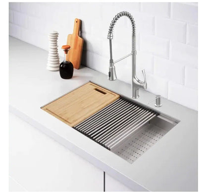 Glacier Bay 1004094255 | Zero Radius 27 in. Undermount Single Bowl 18 Gauge Stainless Steel Kitchen Sink with Accessories