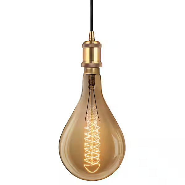Feit Electric 304247838 | 4-Light Brass Hardwire Pendant Fixture W/ PS52 Dimmable Oversized Amber Glass E26 Vintage Edison Incandescent Light Bulb