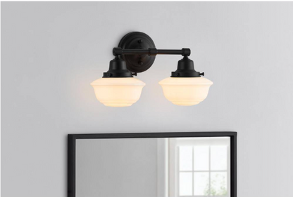 Hampton Bay 1006 367 847 | Belvedere Park 16 in. 2-Light Espresso Bronze Farmhouse Bathroom Vanity Light with Frosted Opal Glass Shades