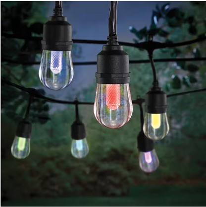Hampton Bay 1006 787 899 | Indoor/Outdoor 12-Light 24 ft. Smart Plug-in Edison Bulb RGBW Color Changing LED String Light Powered by Hubspace