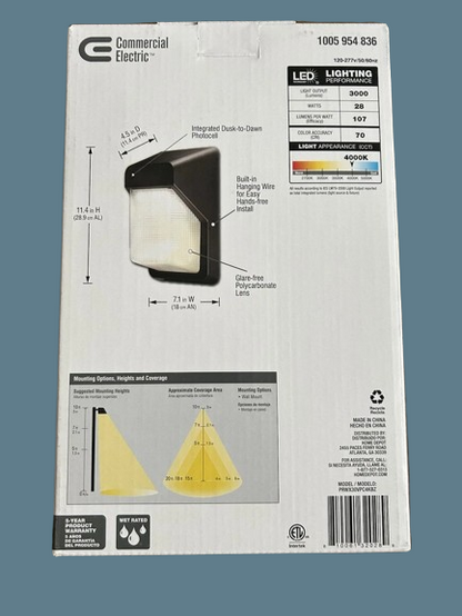 Commercial Electric 1005 954 836 | 150W LED Bronze Outdoor Vertical Wall Pack Over Door Light