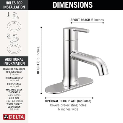 Delta 559LF-MPU | Single Hole Bathroom Faucet with Metal Push Pop-Up Drain Assembly