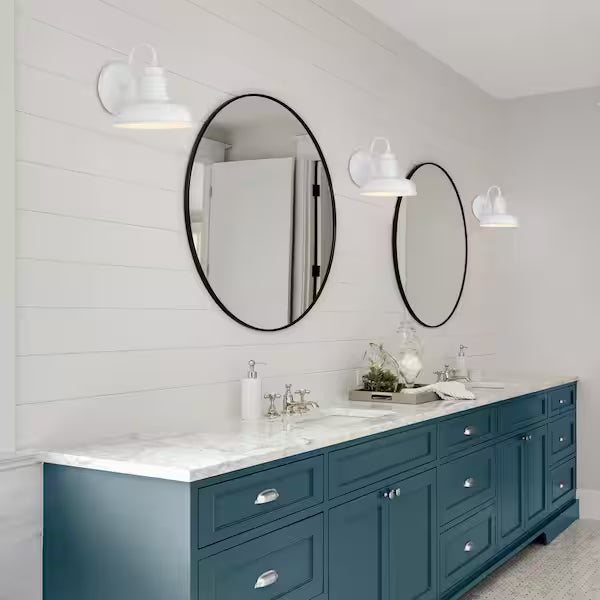 Hampton Bay 1006 330 588 | Elmcroft 7.63 in. 1-Light Designer White Farmhouse Wall Sconce with Metal Shade