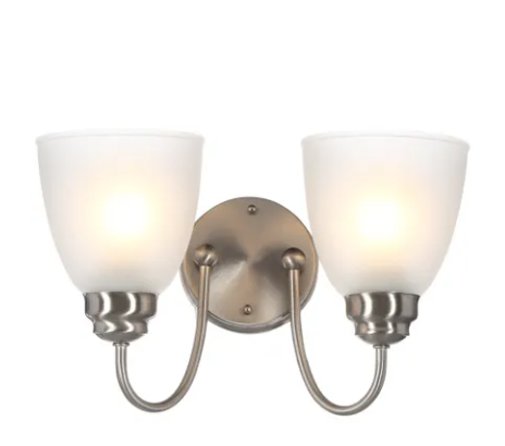 Hampton Bay 445 997 | Hamilton 2-Light Brushed Nickel Vanity Light with Frosted Glass Shades