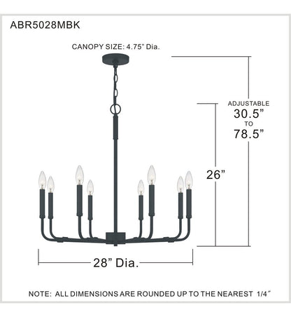 Quoizel ABR5028MBX | Abner 8 Light 28 inch Matte Black Chandelier Ceiling Light