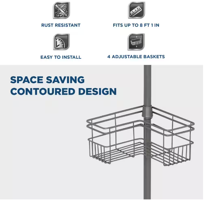 Glacier Bay 503 254 | Tension Pole Corner Shower Caddy in Satin Nickel