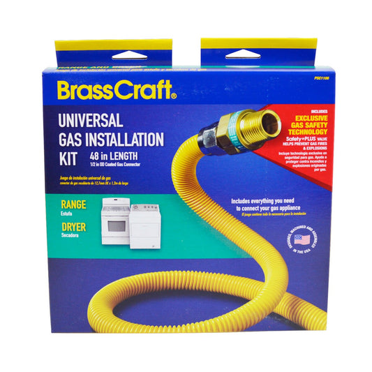 BrassCraft PSCTE1106 K5 | Safety+PLUS2 (1/2 in. O.D.) Gas Dryer and Range Installation Kit w/ Thermal Excess Flow Valve (60,500 BTU)