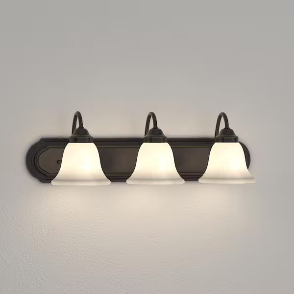 Progress Lighting 1001 106 837 | Solvang 24 in. 3-Light Antique Bronze Traditional Bathroom Vanity Light with Alabaster Glass