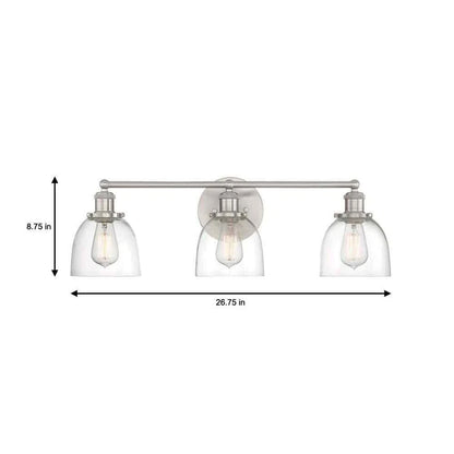 Home Decorators Collection 1004 693 671 | Evelyn 26.75 in. 3-Light Brushed Nickel Vanity Light with Clear Glass Shades