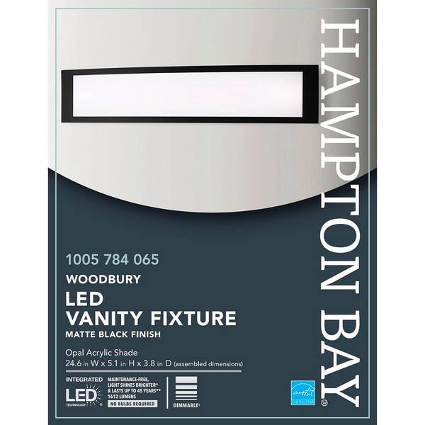 Hampton Bay 1005 784 065 | Woodbury 24.6 in. Matte Black LED Vanity Light Bar
