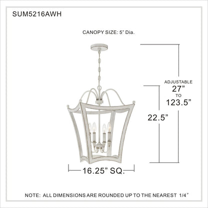 Quoizel SUM5216WH | Summerford 4 Light 16"W Taper Candle Pendant - Antique White