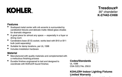 Kohler Lighting 27442-CH08-SNL | Tresdoux 8 Light 24" Wide Chandelier - Polished Nickel