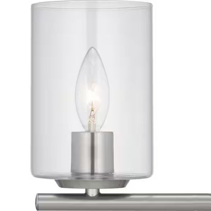 Hampton Bay 1006 326 864 | Champlain 22.375 in. 3-Light Brushed Nickel Modern Bathroom Vanity Light with Clear Glass Shades