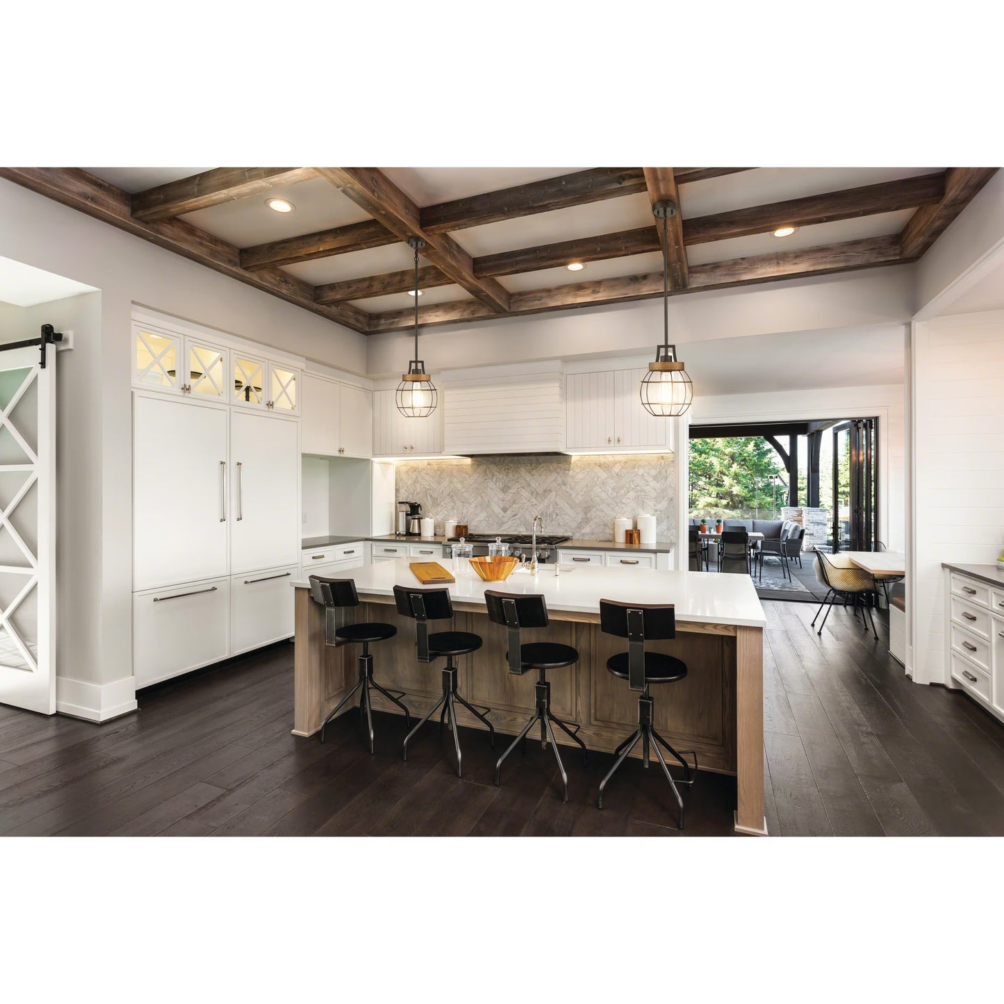 Easy Lite 39061-HBT | 1-Light Matte Black with Faux Wood Pendant