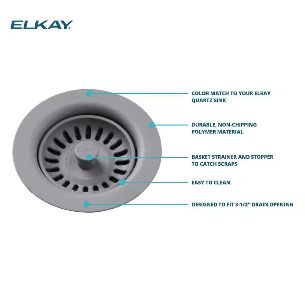 Elkay LKQS35GR | Polymer Drain Fitting for 3-1/2 in. Sink Drain Opening in Greige