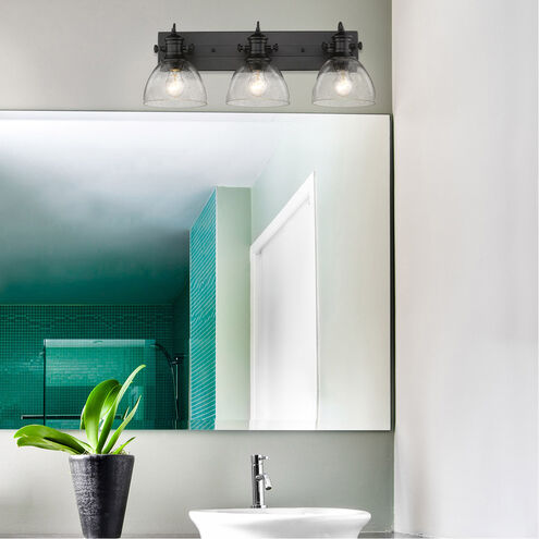 Golden Lighting 3118-BA3 BLK-SD | Hines 3 Light 25 inch Matte Black Bath Vanity Wall Light in Seeded Glass
