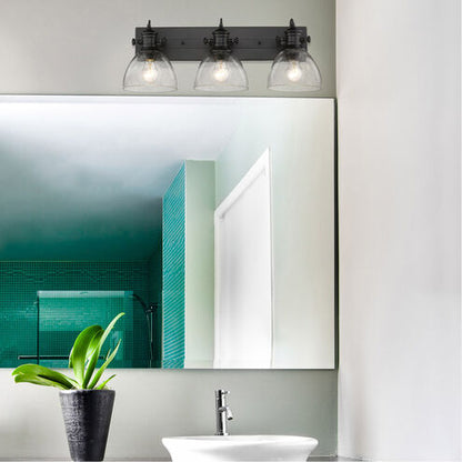 Golden Lighting 3118-BA3 BLK-SD | Hines 3 Light 25 inch Matte Black Bath Vanity Wall Light in Seeded Glass