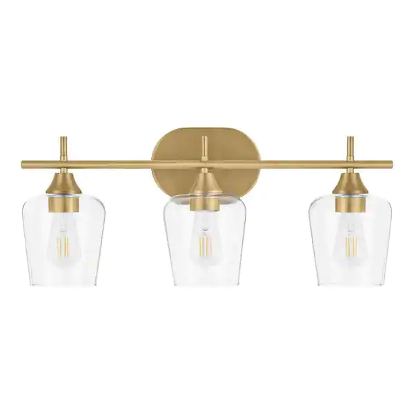 Hampton Bay 1006808031 | Pavlen 24 in. 3-Lights Antique Brass Vanity Light with Clear Glass Shades