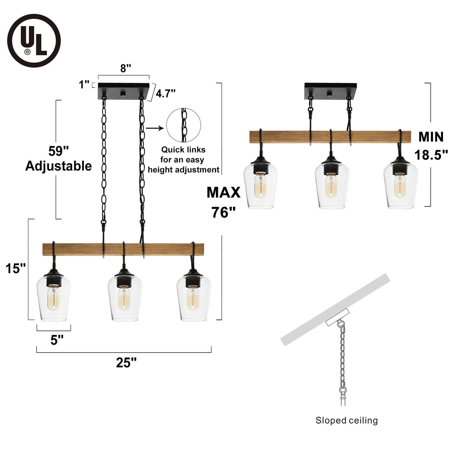 LNC A04186 | Zovira 3-Light Wood Island Light