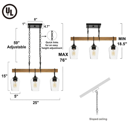 LNC A04186 | Zovira 3-Light Wood Island Light