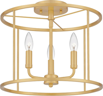 Quoizel ABR1714AB1 | Abner 3-Light Aged Brass Semi-Flush Mount Light