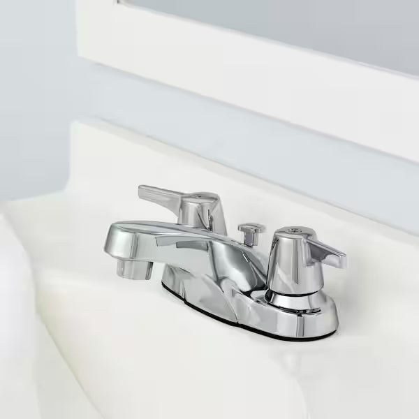 Glacier Bay HD67090W-6B01 | Aragon 4 in. Centerset 2-Handle Low-Arc Bathroom Faucet with Pop-Up Drain in Chrome