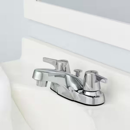 Glacier Bay HD67090W-6B01 | Aragon 4 in. Centerset 2-Handle Low-Arc Bathroom Faucet with Pop-Up Drain in Chrome