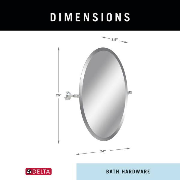Delta 132892 | Silverton 22 in. W x 26 in. H Frameless Oval Wall Bathroom Vanity Mirror with Beveled Edges in Polished Chrome